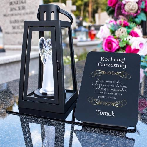 Personalizowana Statuetka Nagrobna z Dedykacją Podstawka pod Znicz