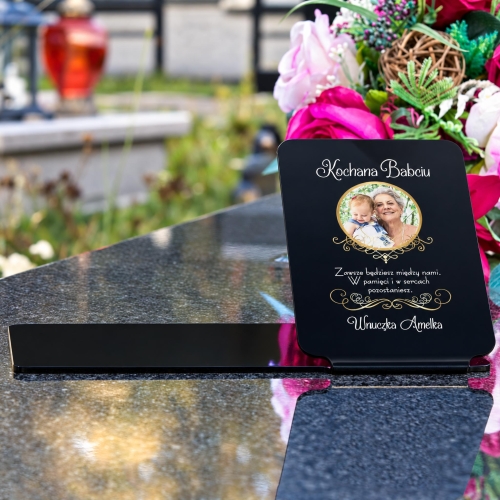 Personalizowana Tabliczka na Grób ze Zdjęciem i Dedykacją Podstawka pod Znicz