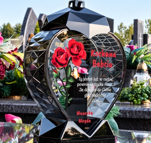 Znicz SOLARNY LED Personalizowany z Różą na Grób XXL