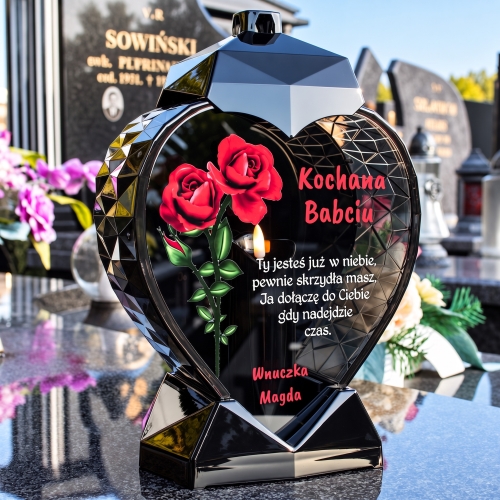 Znicz SOLARNY LED Personalizowany z Różą na Grób XXL