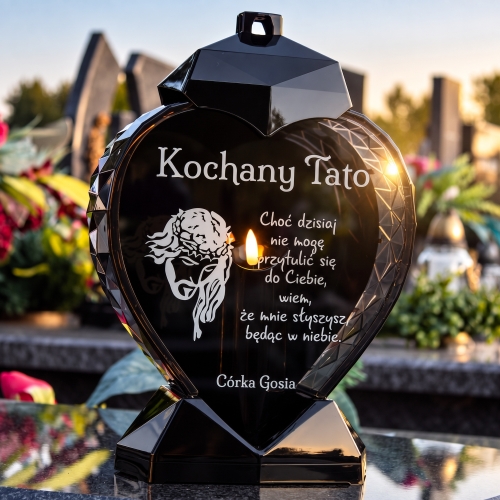 Znicz SOLARNY LED Serce XXL z Jezusem Personalizowany na Grób