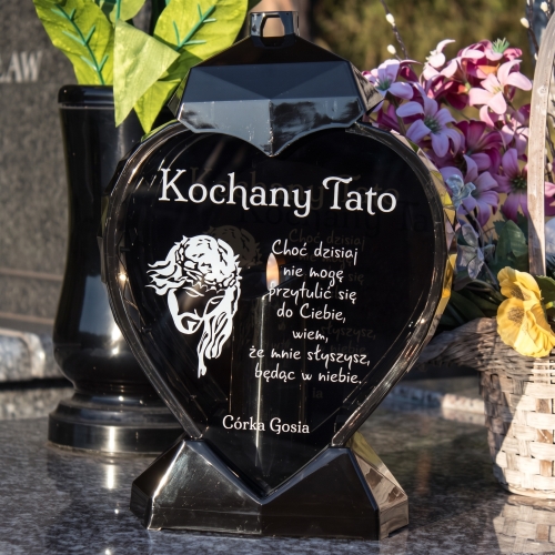 Znicz SOLARNY LED Serce XXL z Jezusem Personalizowany na Grób