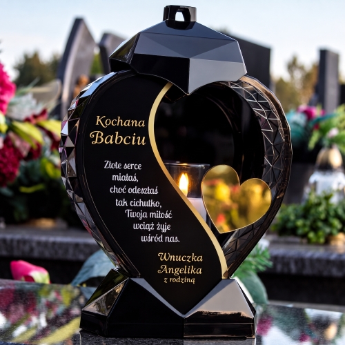 Znicz LED serce z grawerem dekoracja na groby dla Babci Dziadków