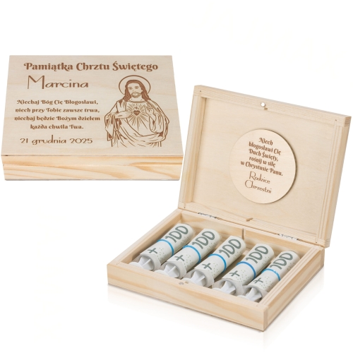 Pudełko na pieniądze PREZENT NA CHRZEST grawer
