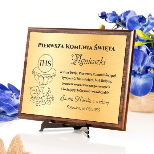 Złoty obrazek pierwsza KOMUNIA ŚWIĘTA grawer