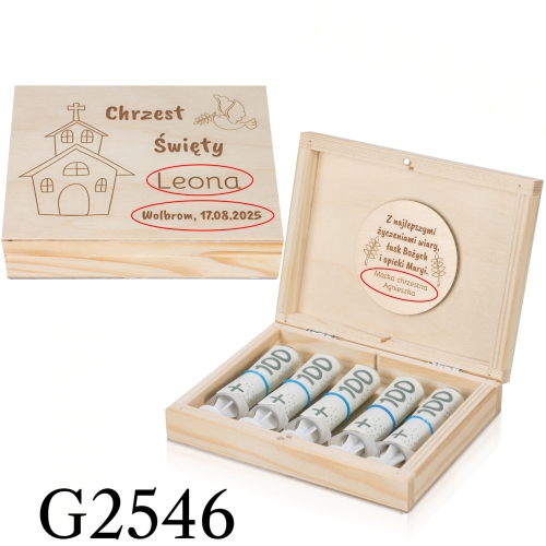 Pudełko na pieniądze PREZENT NA CHRZEST grawer