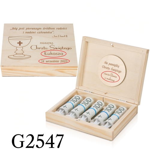 Pudełko na pieniądze PREZENT NA CHRZEST grawer