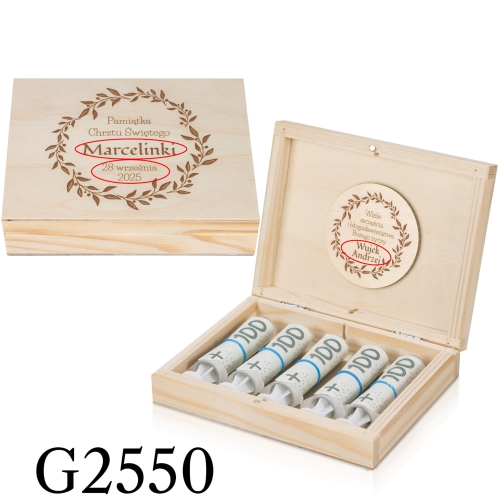 Pudełko na pieniądze PREZENT NA CHRZEST grawer