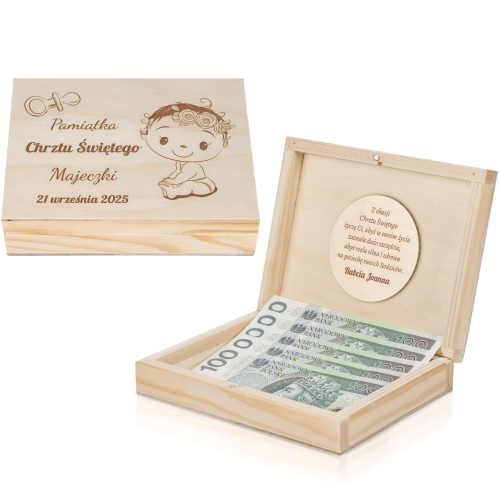 Pudełko na pieniądze PREZENT NA CHRZEST grawer