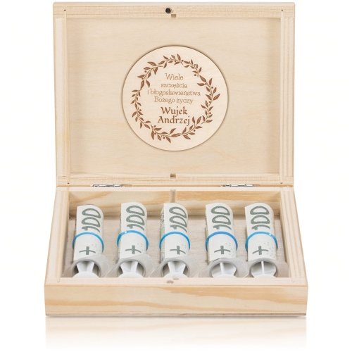 Pudełko na pieniądze PREZENT NA CHRZEST grawer