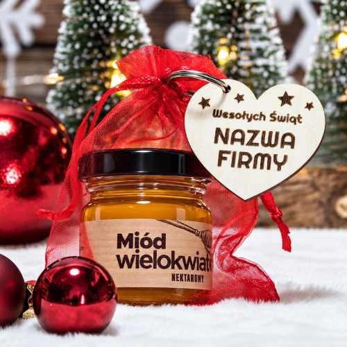Miód w Słoiczku i Brelok z Nazwą Firmy Upominek Świąteczny