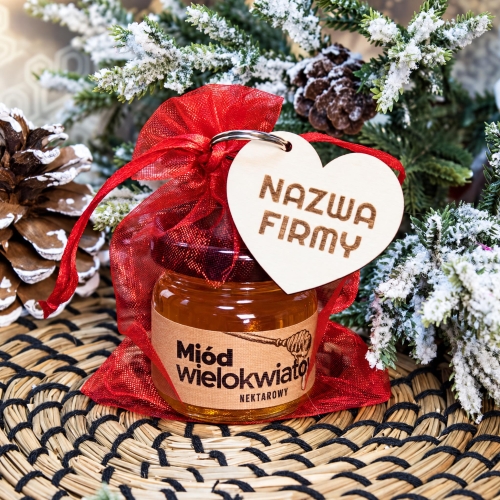 Miód w Słoiczku i Brelok Serce z Grawerem dla Klientów na Święta