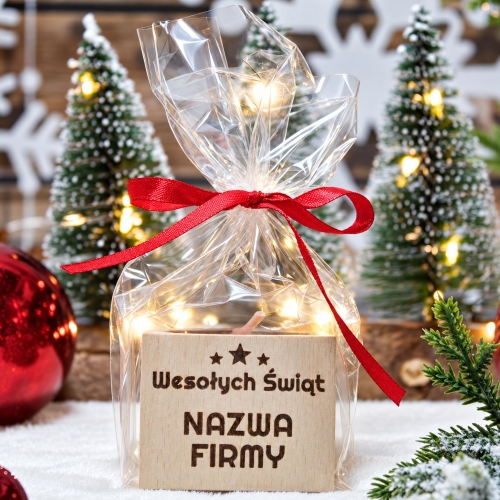 Upominki Świąteczne dla Klientów Świecznik Drewniany z Grawerem