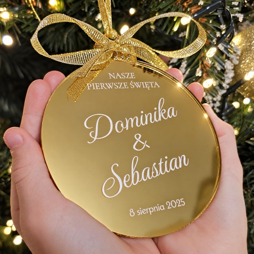 Bombka Personalizowana z Imionami i Datą Lustro 3D na Choinkę