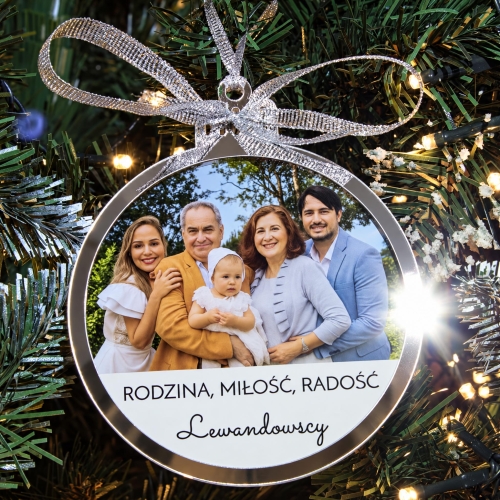 Bombka ze Zdjęciem z Białym Polem na Własny Napis na Choinkę