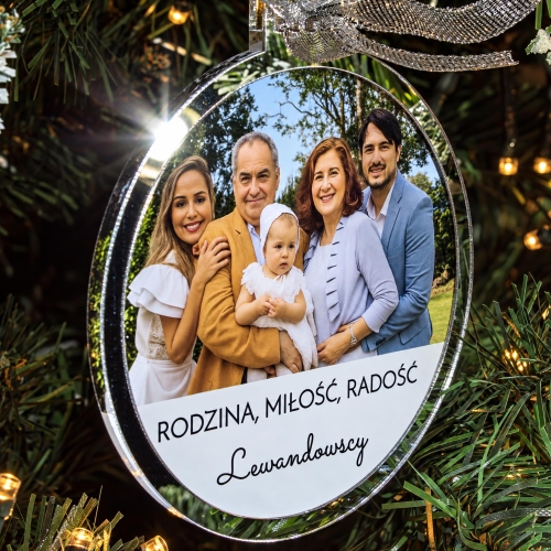 Bombka ze Zdjęciem z Białym Polem na Własny Napis na Choinkę