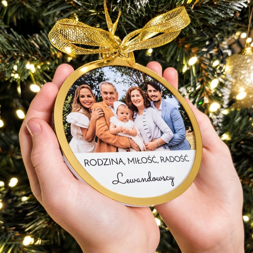 Bombka ze Zdjęciem z Białym Polem na Własny Napis na Choinkę