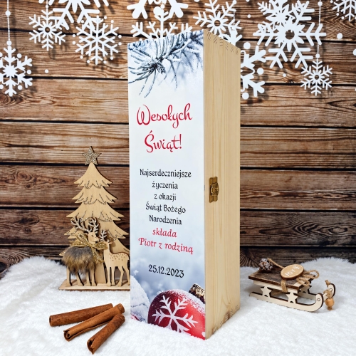 Prezent na Święta Drewniana Skrzynka na Alkohol z Życzeniami