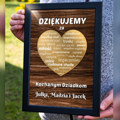 Prezent dla Babci i Dziadka Obraz 3D Złote Serce z Dedykacją