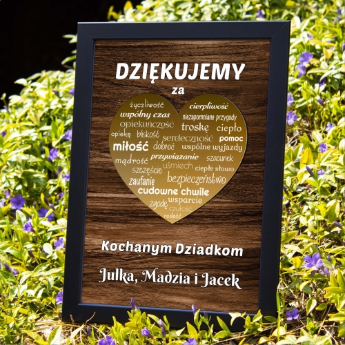 Prezent dla Babci i Dziadka Obraz 3D Złote Serce z Dedykacją