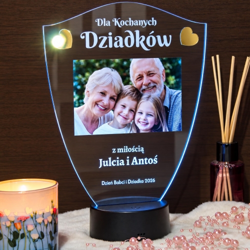 Prezent dla Babci i Dziadka Statuetka LED ze Zdjęciem i Dedykacją