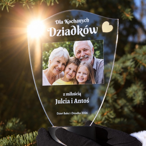Prezent dla Babci i Dziadka Statuetka LED ze Zdjęciem i Dedykacją