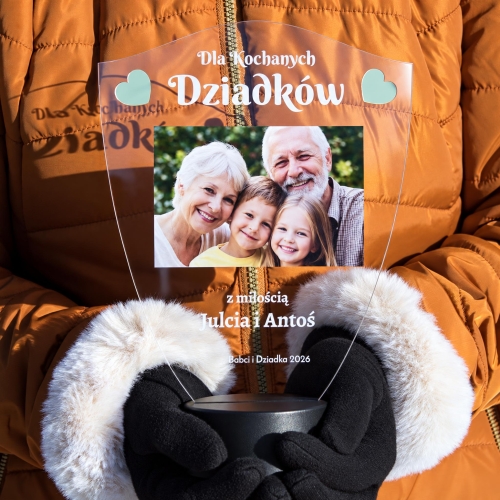 Prezent dla Babci i Dziadka Statuetka LED ze Zdjęciem i Dedykacją