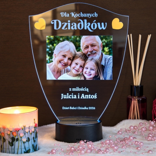 Prezent dla Babci i Dziadka Statuetka LED ze Zdjęciem i Dedykacją