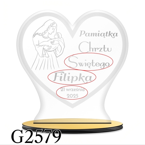 Statuetka serce PREZENT NA CHRZEST dla dziecka grawer