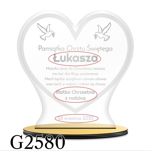 Statuetka serce PREZENT NA CHRZEST dla dziecka grawer