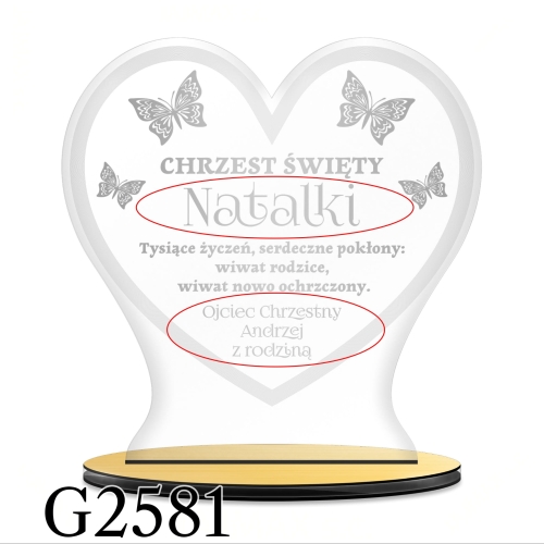 Statuetka serce PREZENT NA CHRZEST dla dziecka grawer