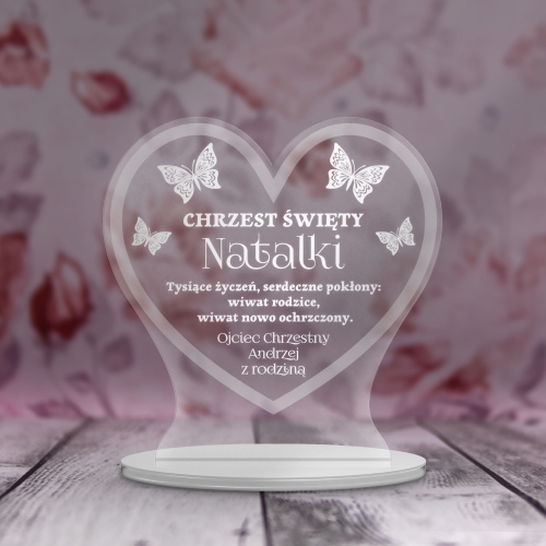 Statuetka serce PREZENT NA CHRZEST dla dziecka grawer