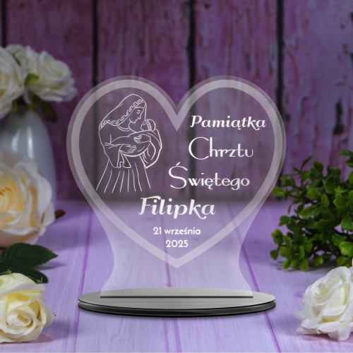 Statuetka serce PREZENT NA CHRZEST dla dziecka grawer