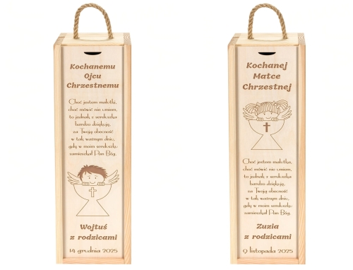 Skrzynka na alkohol 2 szt prezent dla chrzestnych na CHRZEST