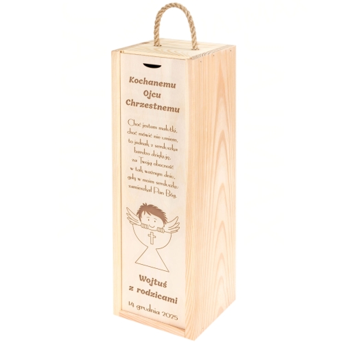 SKRZYNKA NA WINO podziękowanie dla chrzestnych zasuwka grawer