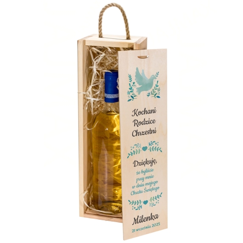SKRZYNKA NA WINO 2 szt podziękowania dla chrzestnych nadruk