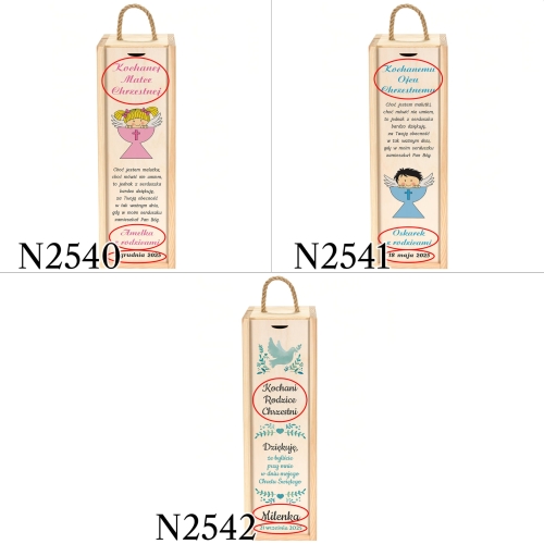 SKRZYNKA NA WINO 2 szt podziękowania dla chrzestnych nadruk