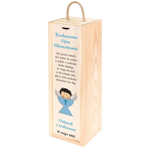 SKRZYNKA NA WINO 2 szt podziękowania dla chrzestnych nadruk