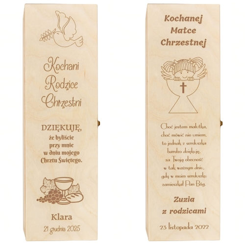 Zestaw 2 szt skrzynka na wino upominek dla chrzestnych CHRZEST