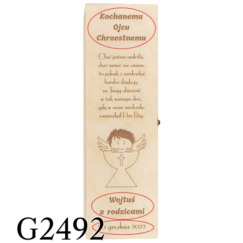 Zestaw 2 szt skrzynka na wino upominek dla chrzestnych CHRZEST