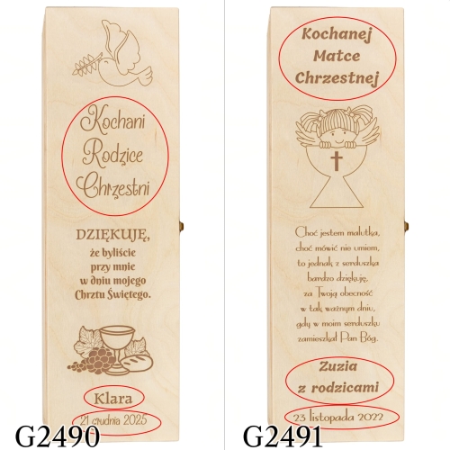 Zestaw 2 szt skrzynka na wino upominek dla chrzestnych CHRZEST