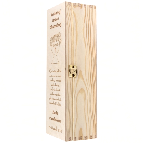 Zestaw 2 szt skrzynka na wino upominek dla chrzestnych CHRZEST