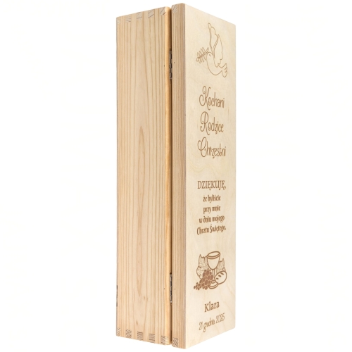 Zestaw 2 szt skrzynka na wino upominek dla chrzestnych CHRZEST