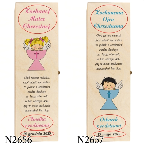 Zestaw 2 szt SKRZYNKA podziękowanie dla chrzestnych chrzest