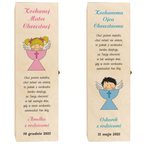 Zestaw 2 szt SKRZYNKA podziękowanie dla chrzestnych chrzest