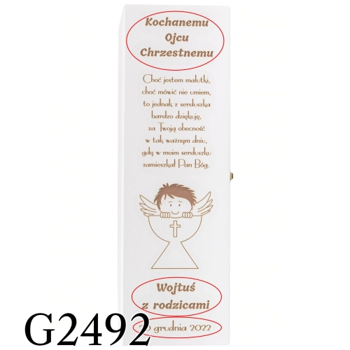 BIAŁA SKRZYNKA NA ALKOHOL podziękowania na chrzest święty grawer