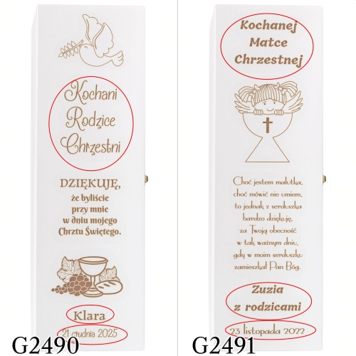 BIAŁA SKRZYNKA NA ALKOHOL podziękowania na chrzest święty grawer