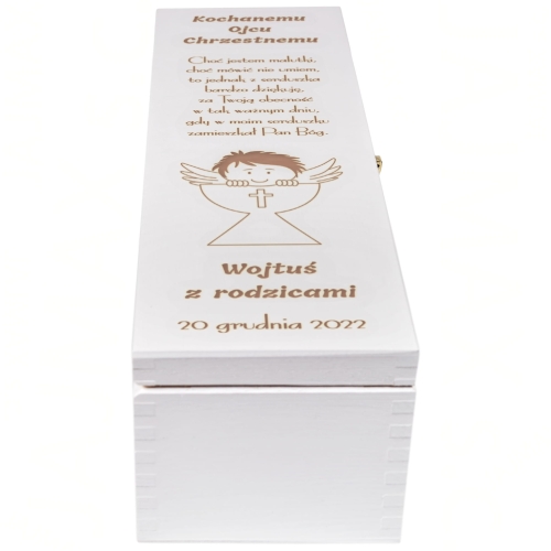 BIAŁA SKRZYNKA NA ALKOHOL podziękowania na chrzest święty grawer