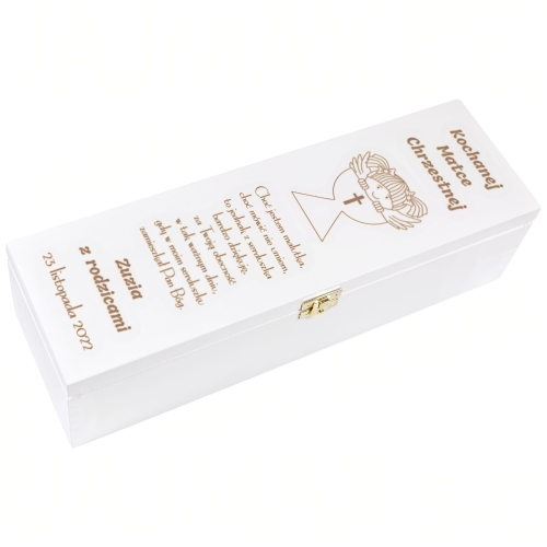 BIAŁA SKRZYNKA NA ALKOHOL podziękowania na chrzest święty grawer