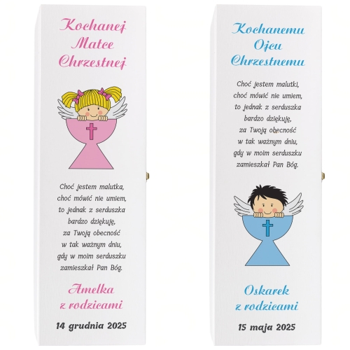 Zestaw 2 szt SKRZYNKA NA WINO podziękowania dla chrzestnych